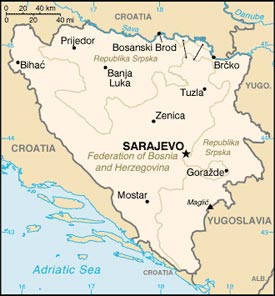 Map of Bosnia and Herzegovina, courtesy of The World Factbook