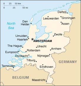 Map of The Netherlands, courtesy of The World Factbook
