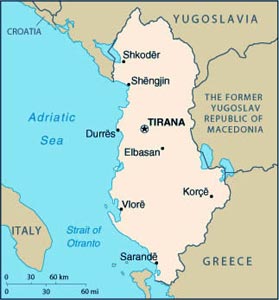 Map of Albania, courtesy of The World Factbook