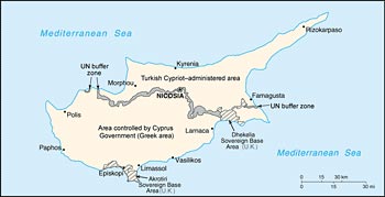 Map of Cyprus, courtesy of The World Factbook