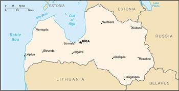 Map of Latvia, Courtesy of The World Factbook