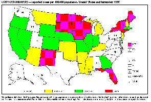 chart: Reported cases of Cryptosporidiosis, United States
1997