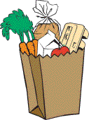 Graphic of grocery bag with food.