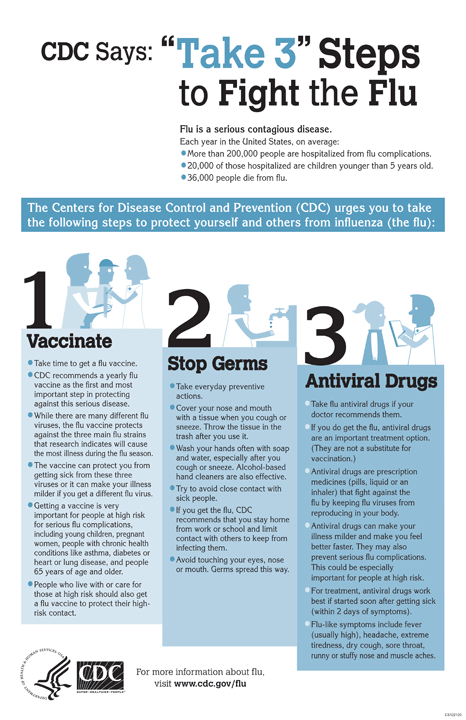 CDC Says “Take 3” Steps To Fight The Flu Poster