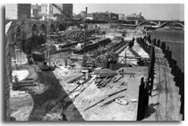 Construction of Upper St. Anthony Falls Lock and Dam.