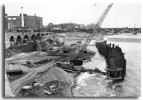 Early 1960 construction photo of Upper St. Anthony Falls Lock and Dam.