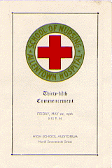 Allentown Hospital, School of Nursing. Thirty Fifth Commencement..., color folder, Allentown, PA, 1936, 16.3 x 10.7 cm.