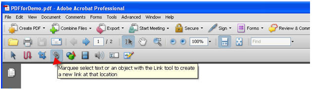 Graphic of the tool bars. On the Advanced Editing tool bar the Hyperlink icon is selected.