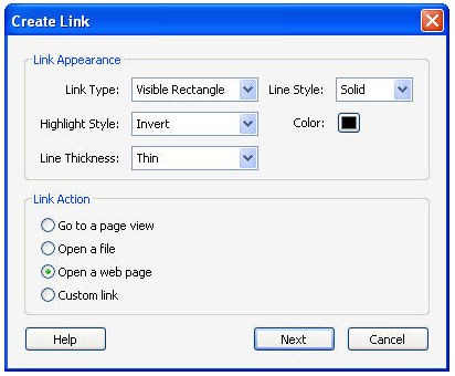 Graphic of the Create Link dialogue box.