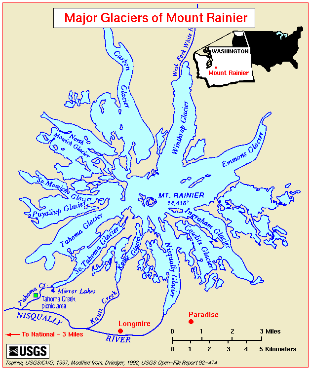 Map, Glaciers of Mount Rainier