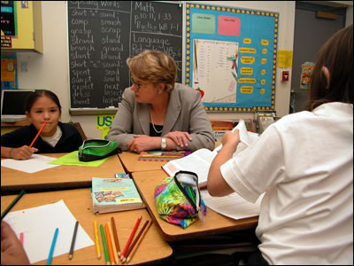 Secretary Spellings and a student at Chaparral Elementary School.