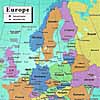 Thumbnail image of Political map of

Europe showing national capitals and major

cities
