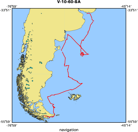 V-10-60-SA map of where navigation equipment operated