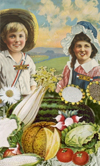Children with vegetables from the garden