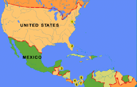 Map of United States and Mexico with research stations located