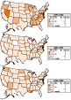 Pneumoconiotic agents: Percent of exposures exceeding the NIOSH recommended exposure limits by state, OSHA samples, 1979–2003