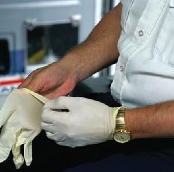 protective gloves worn by emergency response worker
