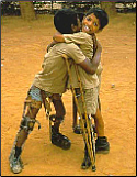Two boys with polio on crutches