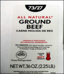 Label of recalled ground beef 