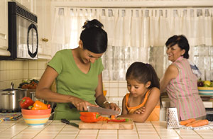 photo of family preparing food together