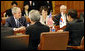 President George W. Bush talks with Lee Myung-bak, President of South Korea, during their meeting Wednesday, Aug. 6, 2008, at the Blue House in Seoul. White House photo by Eric Draper