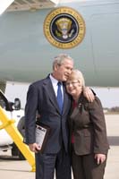 President George W. Bush presented the President’s Volunteer Service Award to Nancy Arnold upon arrival in Erlanger, Kentucky on Monday, October 6, 2008.  Arnold is a volunteer with The Thank You Foundation, the Cincinnati Military Support Group and the Cincinnati Area Chapter of American Red Cross. To thank them for making a difference in the lives of others, President Bush honors a local volunteer when he travels throughout the United States.  He has met with more than 650 volunteers, like Arnold, since March 2002.