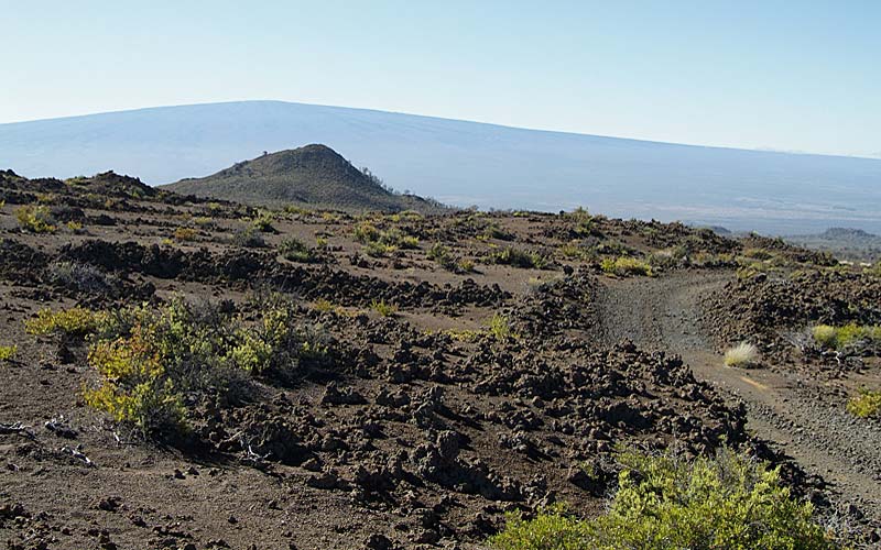  road on Hualalai volcano with Mauna Loa in background