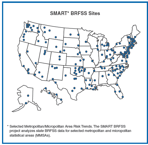 Map showing SMART BRFSS sites