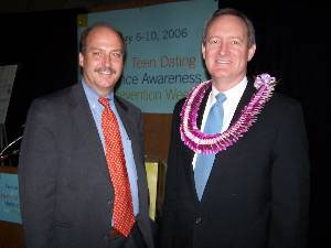 Assistant Secretary for Children and Families at the U.S. Department of Health and Human Services (HHS) Wade F. Horn, Ph.D., with U.S. Senator Michael Crapo (Idaho), inaugurate National Teen Dating Violence Awareness and Prevention Week.