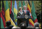 Mrs. Laura Bush is joined by President George W. Bush as she delivers remarks during a ceremony marking Malaria Awareness Day Wednesday, April 25, 2007, in the Rose Garden. White House photo by Shealah Craighead