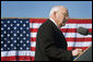 Vice President Dick Cheney delivers remarks Tuesday, Feb. 26, 2008, during a rally for the troops of the First Cavalry Division and Three Corps at Fort Hood, Texas. In expressing his appreciation of the troops' service in Iraq the Vice President said, "Whatever your future holds, you can always take satisfaction in the accomplishments of the past 15 months. You were there for America." He added, "As Vice President -- and more than that, as a citizen of this country -- I'm proud to look you in the eye to express my deep gratitude and total respect." White House photo by David Bohrer