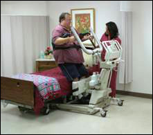 Example of patient lifting device to reduce worker risk of strains and sprains as well as improve patient comfort and safety during transfers.