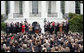 President George W. Bush speaks to employees of the Executive Office of the President Thursday, Nov. 6, 2008, about the upcoming transition. In thanking the staff, the President said, "The people on this lawn represent diverse backgrounds, talents, and experiences. Yet we all share a steadfast devotion to the United States. We believe that service to our fellow citizens is a noble calling -- and the privilege of a lifetime." White House photo by Joyce N. Boghosian