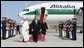 President George W. Bush walks the red carpet with Pope Benedict XVI upon the Pontiff's arrival Tuesday, April 15, 2008, at Andrews Air Force Base, Maryland. Mrs. Laura Bush and daughter Jenna also were on hand to accompany welcome the Pope. White House photo by Chris Greenberg