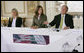 President George W. Bush gestures as he addresses participants at a roundtable meeting on business exchanges between Italy and the United States Thursday, June 12, 2008, at the Villa Aurelia in Rome. President Bush is seated next to entrepreneurs Valentina Coccoli, left, and Micol Macellari, center. White House photo by Chris Greenberg