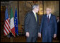 President George W. Bush meets with Italian President Giorgio Napolitano at the Quirinale Palace Thursday, June 12, 2008 in Rome. White House photo by Eric Draper