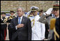 President George W. Bush pays his respects at the Mont Valerien memorial Saturday, June 14, 2008 in Suresnes, France, honoring members of the French Resistance executed by German soldiers during World War II. White House photo by Eric Draper