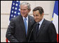 President George W. Bush and President Nicolas Sarkozy of France, shake hands following their joint press availability Saturday, June 14, 2008, in Paris. White House photo by Eric Draper