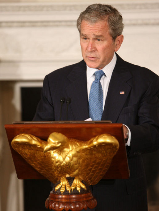 President George W. Bush offers remarks to world leaders in the State Dining Room of the White House Friday, Nov. 14, 2008, prior to the start of dinner marking the opening of the Summit on Financial Markets and World Economy. White House photo by Chris Greenberg