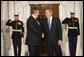 President George W. Bush shakes hands with Prime Minister Gordon Brown, of the United Kingdom, as he's welcomed to the White House Friday, Nov. 14, 2008, for a dinner to open the Summit on Financial Markets and World Economy. White House photo by Chris Greenberg