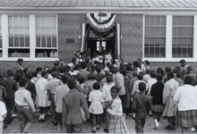 Students arriving at the Free School #2 in Farmville, Prince Edward County, Virginia