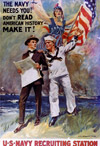 The Navy Needs You! Don't Read American History - Make It!' Navy Recruiting Poster by artist James Montgomery Flagg, issued during World War I.