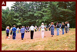MacDowell Colony Fellows and staff form a peace circle on September 11, 2001