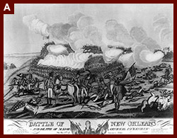 Joseph Yeager, engraver. "Battle of New Orleans and Death of Major General Packenham [sic] / West del."J, [between 1815 and 1820(?)