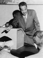 Thurgood Marshall explains segregation ruling to the press