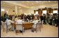 The press covers a meeting of the spouses of the G8 leaders during the G8 Summit at Konstantinvosky Palace in Strelna, Russia, Sunday, July 16, 2006. White House photo by Shealah Craighead