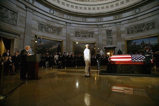 Vice President Dick Cheney delivers the eulogy for former President Ronald Reagan during the State Funeral Ceremony in the Rotunda of the U.S. Capitol Wednesday, June 9, 2004. White House photo by David Bohrer.