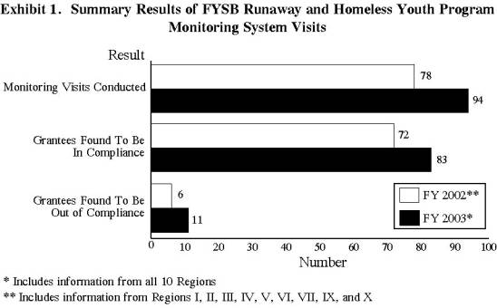 bar graph showing summary results of FYSB RHY monitoring system visits