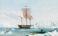 An illustration of the U.S.S. Vincennes in Disappointment Bay, 1840, by Charles Wilkes