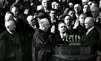 Scenes from inaugurals, now available online: Chief Justice Frederick Vinson administers the oath of office to Dwight Eisenhower as President Harry Truman (far left) looks on, 1953